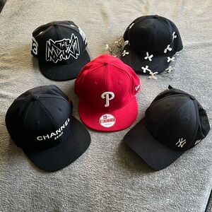 5 Baseball Caps - 4 Black, 1 Red - Like New, Only $15!